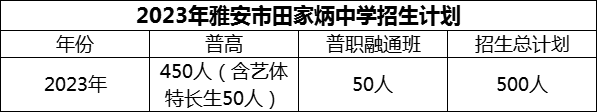 2024年雅安市雅安市田家炳中學招生計劃是多少？