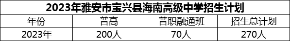 2024年雅安市寶興縣海南高級中學招生計劃是多少？