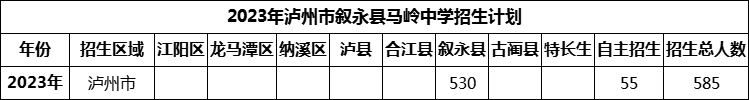 2024年瀘州市敘永縣馬嶺中學招生計劃是多少？