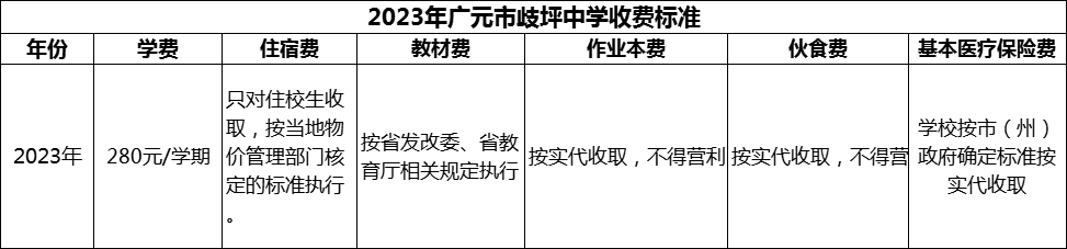 2024年廣元市歧坪中學(xué)學(xué)費(fèi)多少錢？