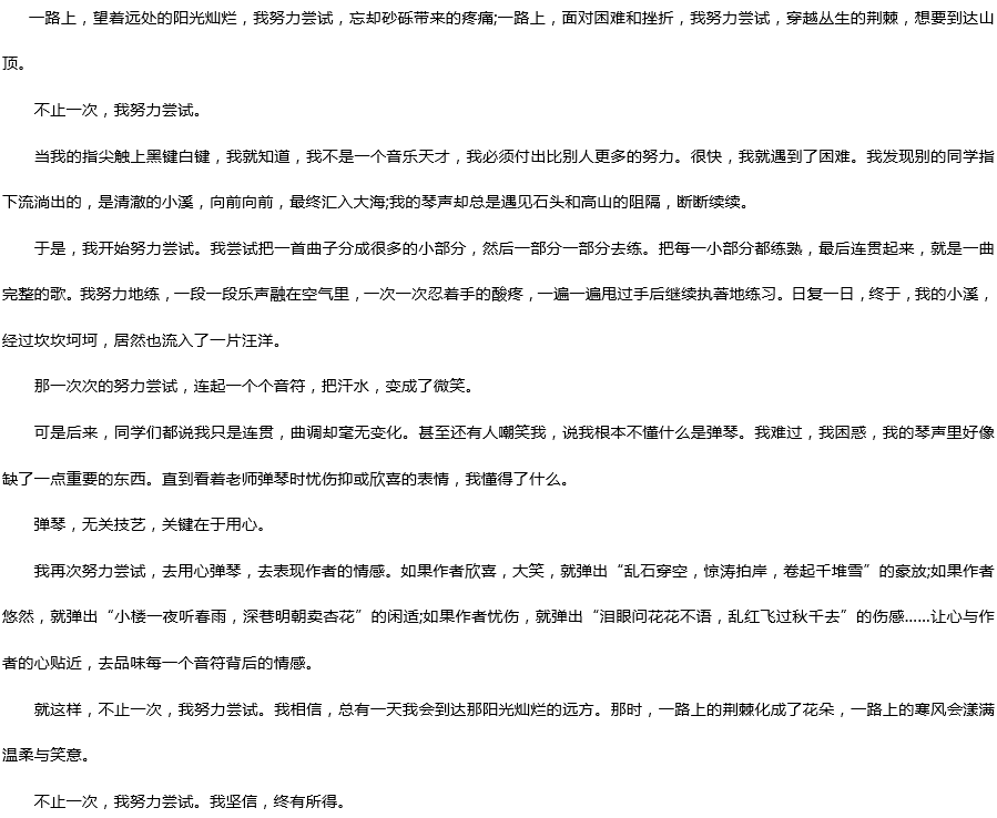 2019中考滿分作文：不止一次，我努力嘗試過