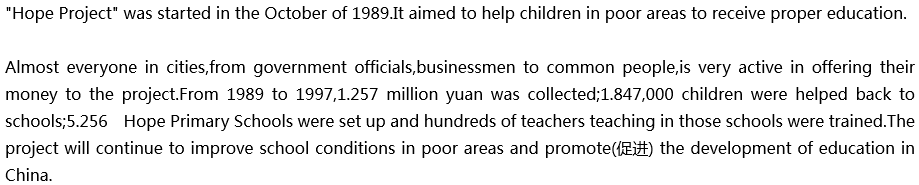 2020年中考英語(yǔ)滿(mǎn)分作文參考范文：Hope Project