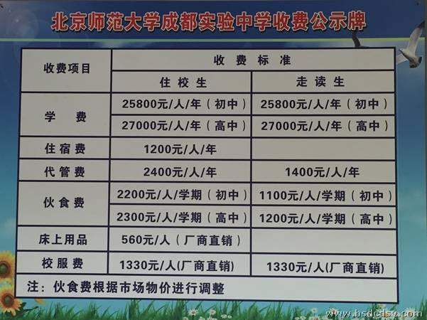 北京師范大學(xué)成都實驗中學(xué)收費(fèi)是多少錢？